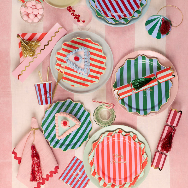 Striped Merry Christmas Small Party Plates x 8 | Meri Meri Christmas Table party plates Striped Merry Christmas Small Party Plates x 8