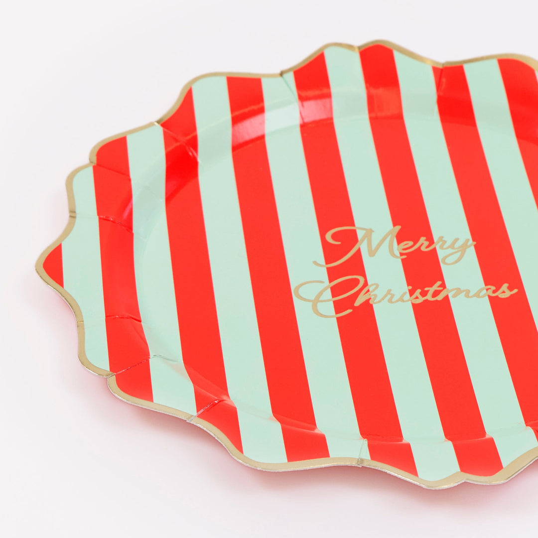 Striped Merry Christmas Small Party Plates x 8 | Meri Meri Christmas Table party plates Striped Merry Christmas Small Party Plates x 8