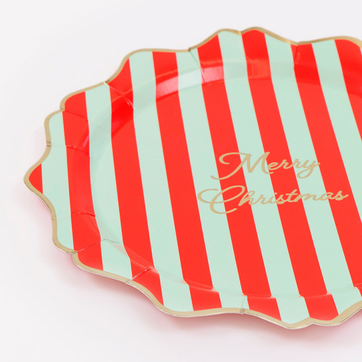 Striped Merry Christmas Small Party Plates x 8 | Meri Meri Christmas Table party plates Striped Merry Christmas Small Party Plates x 8