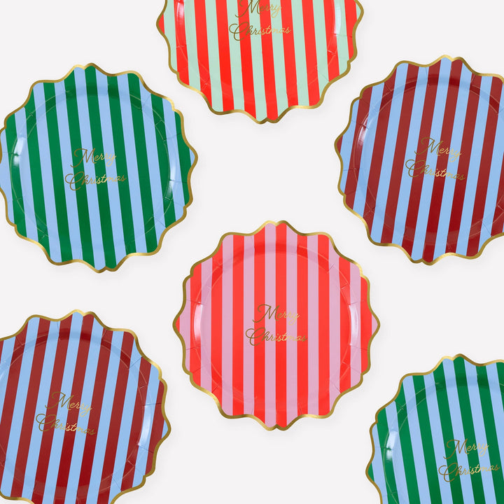 Striped Merry Christmas Small Party Plates x 8 | Meri Meri Christmas Table party plates Striped Merry Christmas Small Party Plates x 8