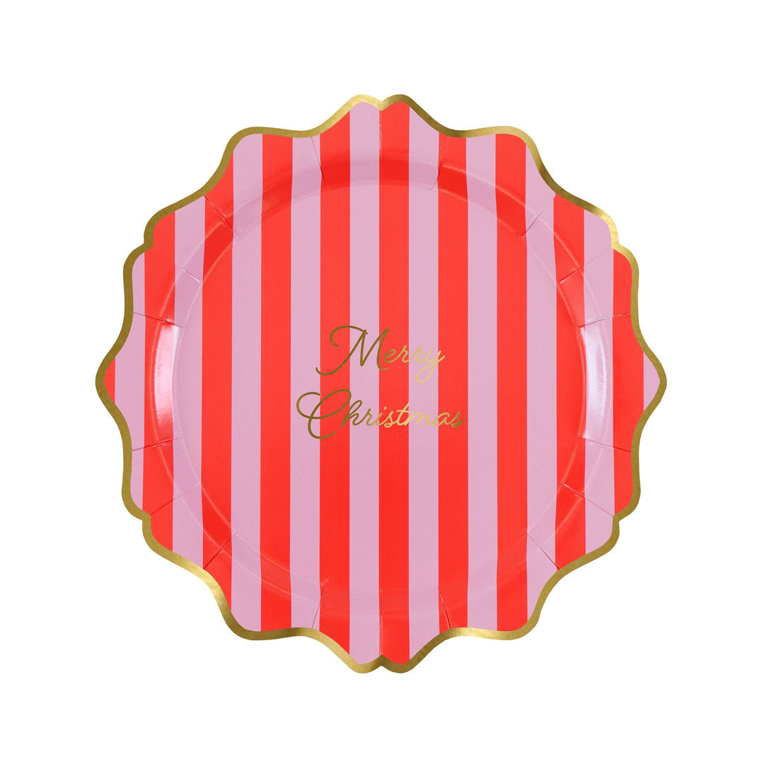 Striped Merry Christmas Small Party Plates x 8 | Meri Meri Christmas Table party plates Striped Merry Christmas Small Party Plates x 8