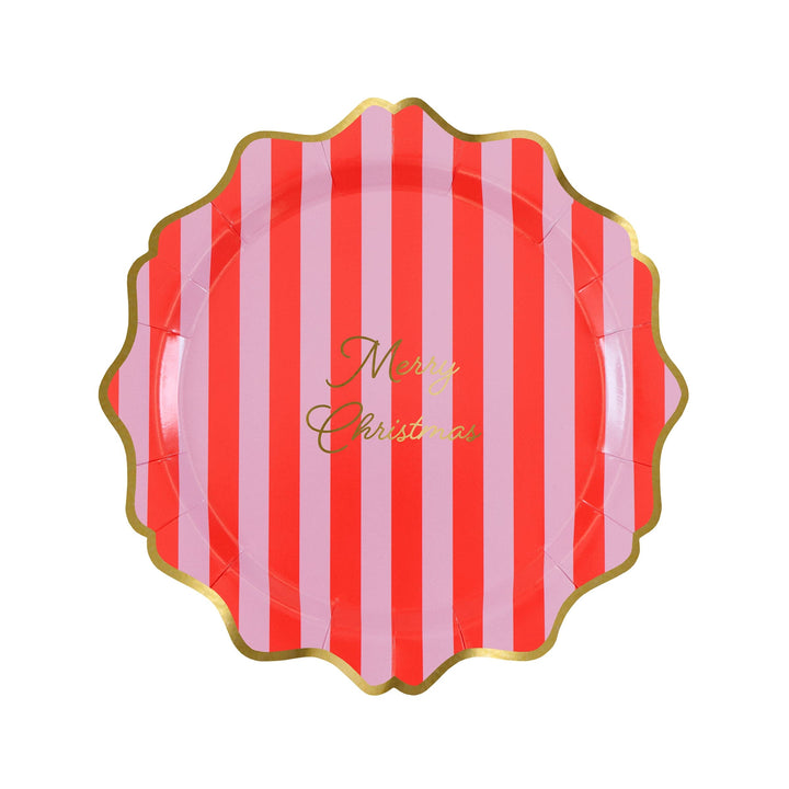 Striped Merry Christmas Small Party Plates x 8 | Meri Meri Christmas Table party plates Striped Merry Christmas Small Party Plates x 8