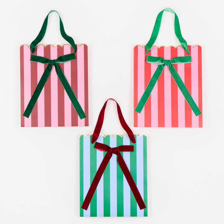 Striped Mixed Medium Christmas Gift Bags x 3 | Meri Meri Christmas Gift Bags Gift Bags Striped Mixed Medium Christmas Gift Bags x 3