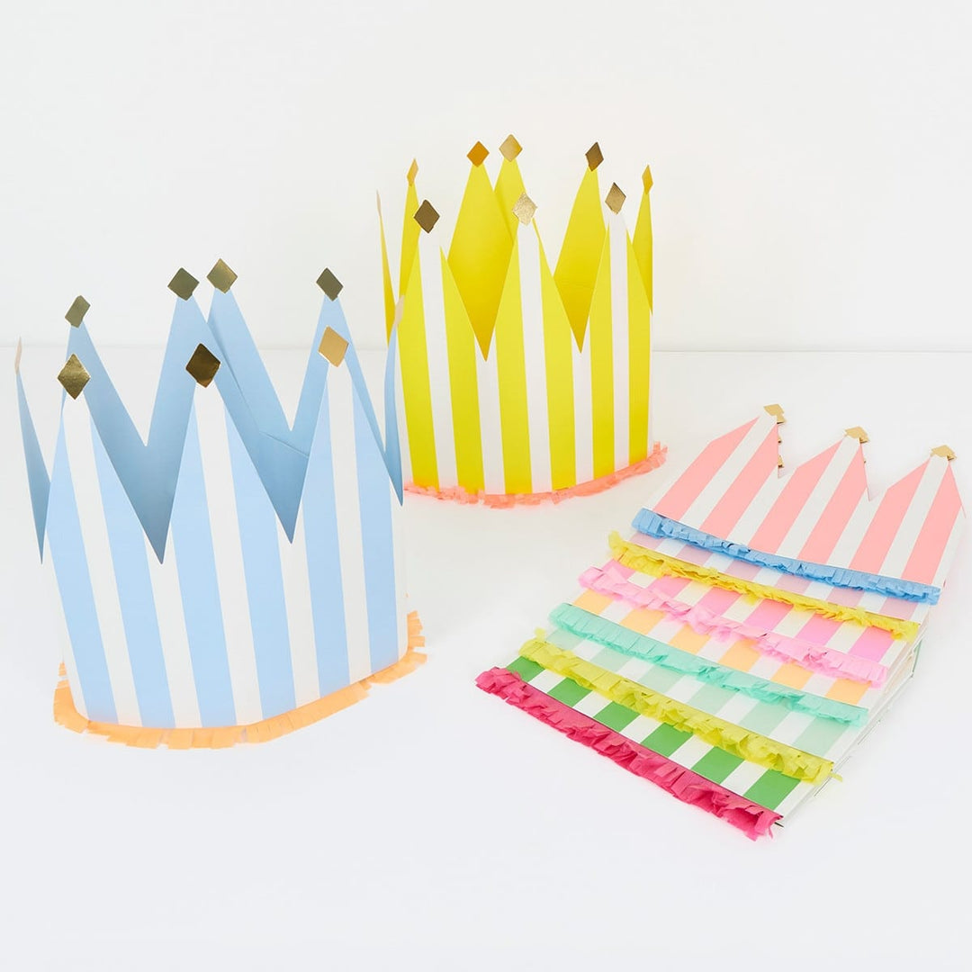 Striped Party Crowns - Pack of 8 Party Hats Striped Party Crowns - Pack of 8
