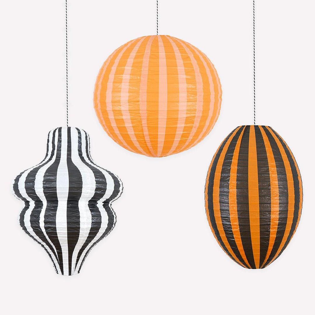 Stripy Halloween Party Lanterns x 3 | Meri Meri | Little Big Party Party Decorations Stripy Halloween Party Lanterns x 3