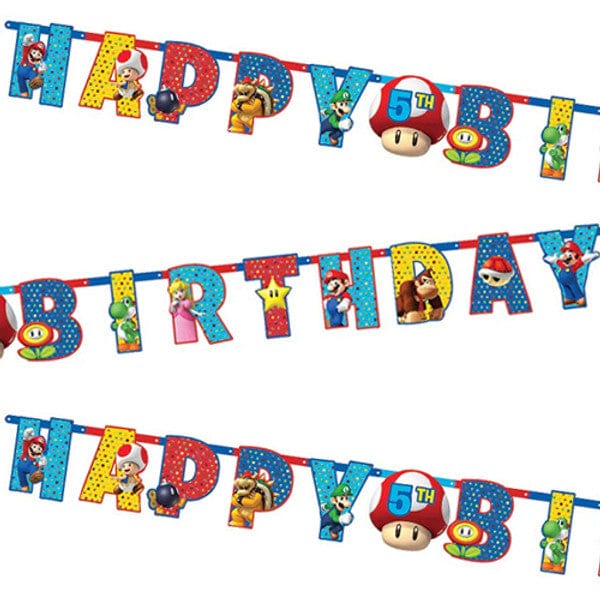 Super Mario Happy Birthday Banner - Super Mario Party Supplies Bunting Super Mario Happy Birthday Banner