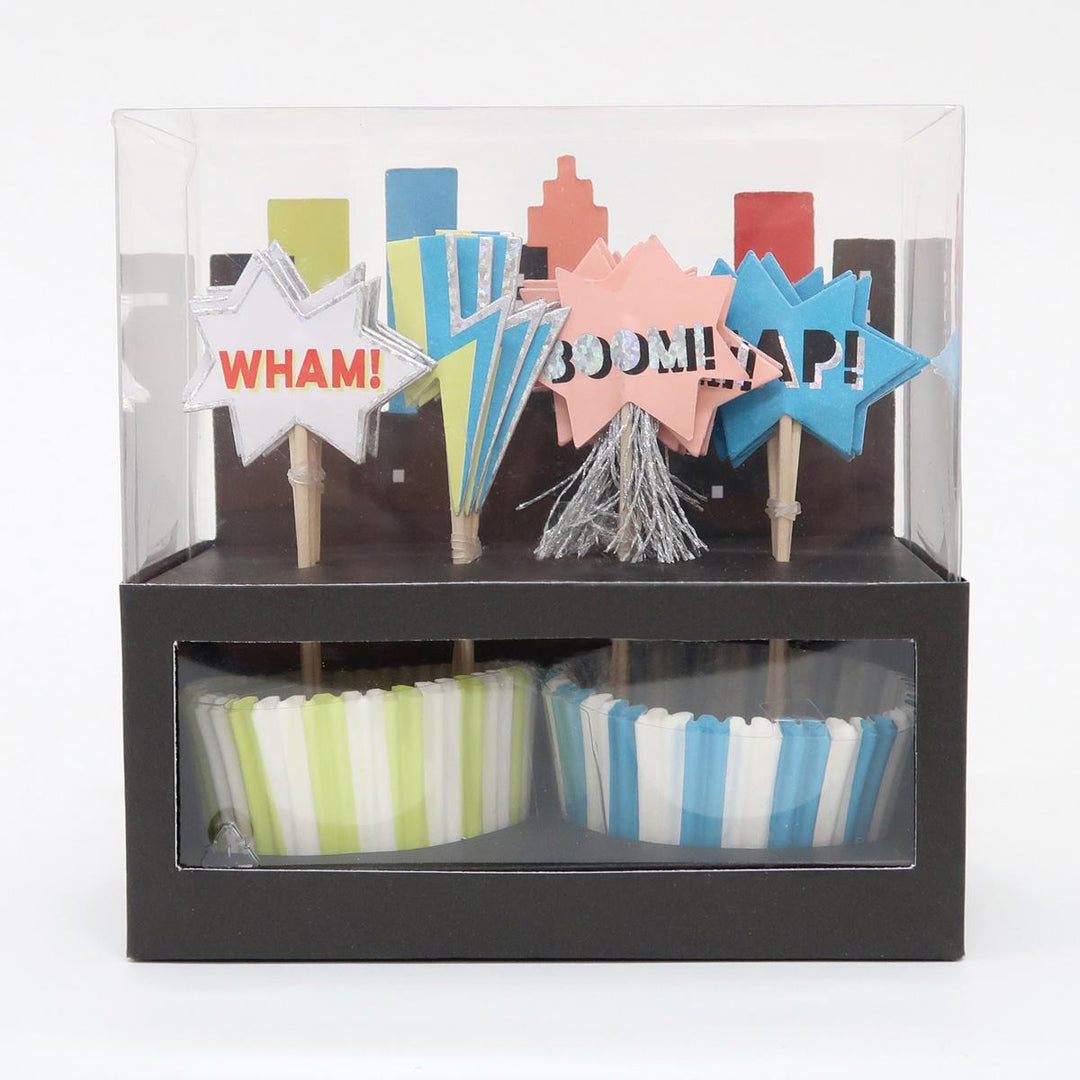 Superhero Cupcake Kit x 24 | Meri Meri Superhero Party Cake Decorating Supplies Superhero Cupcake Kit x 24