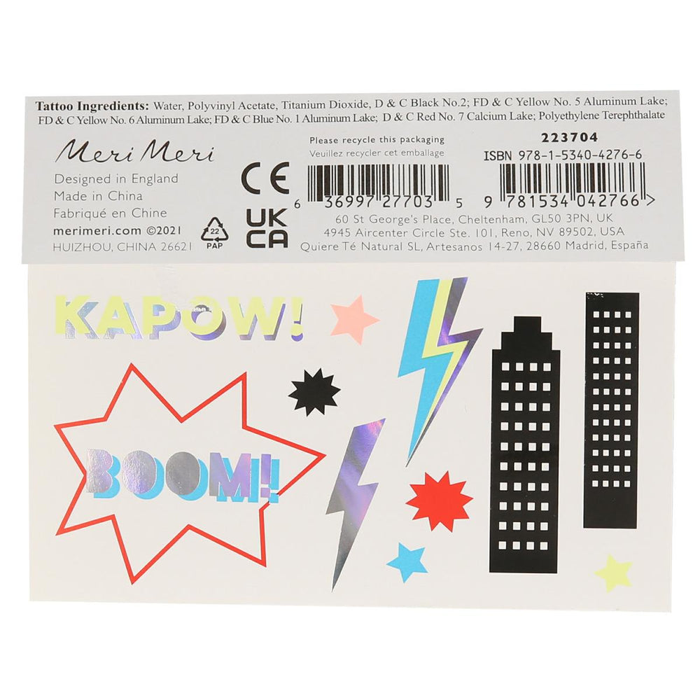 Superhero Temporary Tattoos x 21 | Meri Meri Superhero Party temporary tattoos Superhero Temporary Tattoos x 21