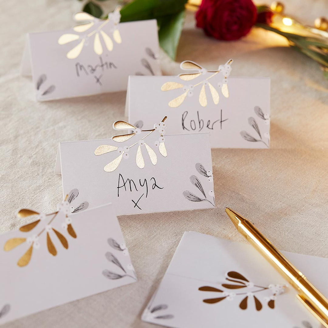 Talking Tables - Gold Christmas Mistletoe Place Cards - 12 Pack place cards Gold Christmas Mistletoe Place Cards - 12 Pack