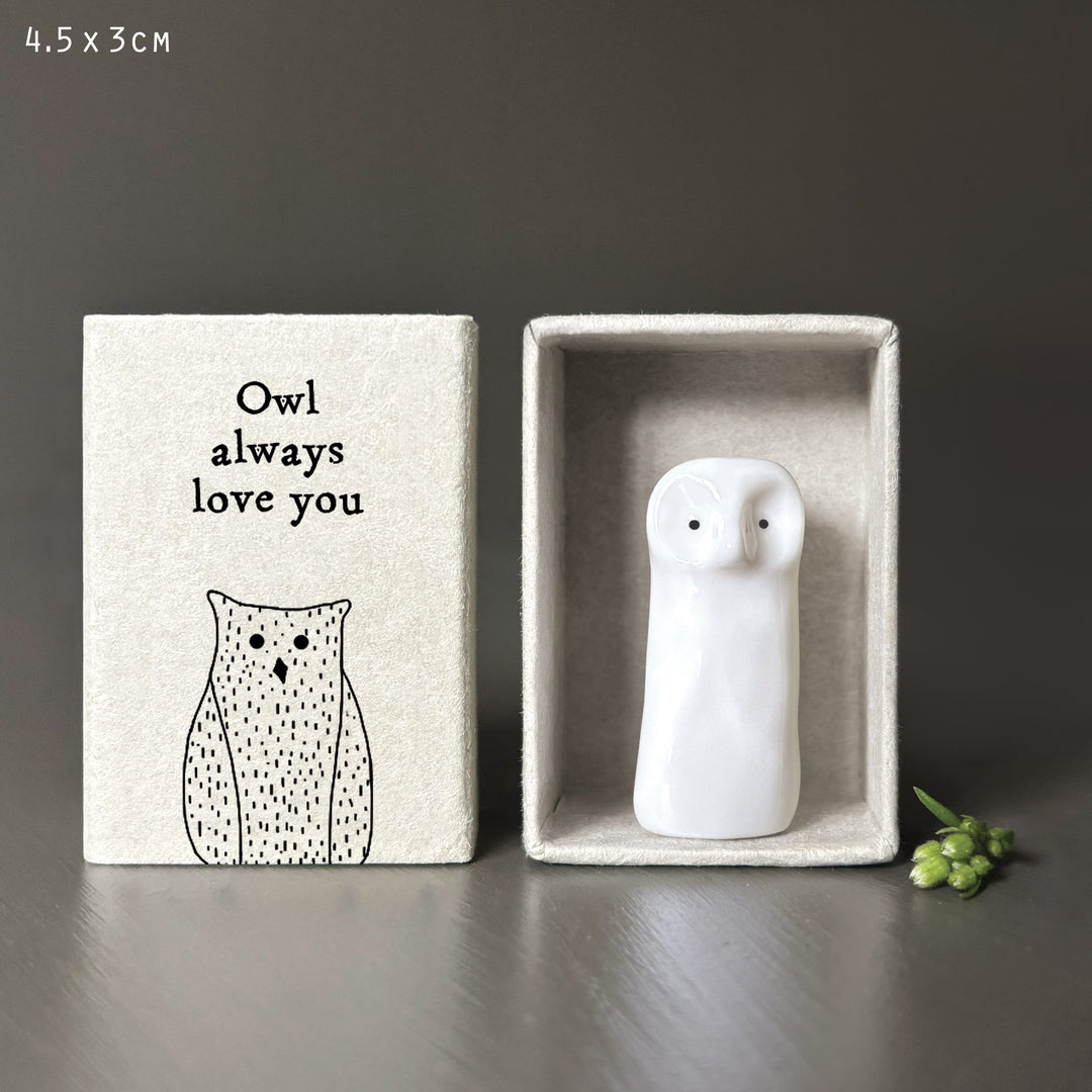 Tall Matchbox Porcelain Owl Ornament - Sentimental Gift ornament East of India - Tall Matchbox Porcelain Owl Ornament