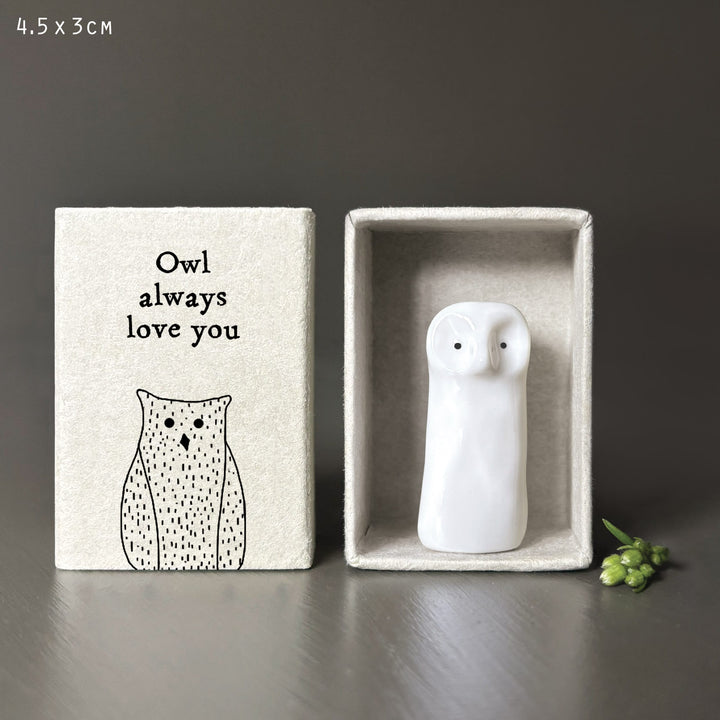Tall Matchbox Porcelain Owl Ornament - Sentimental Gift ornament East of India - Tall Matchbox Porcelain Owl Ornament
