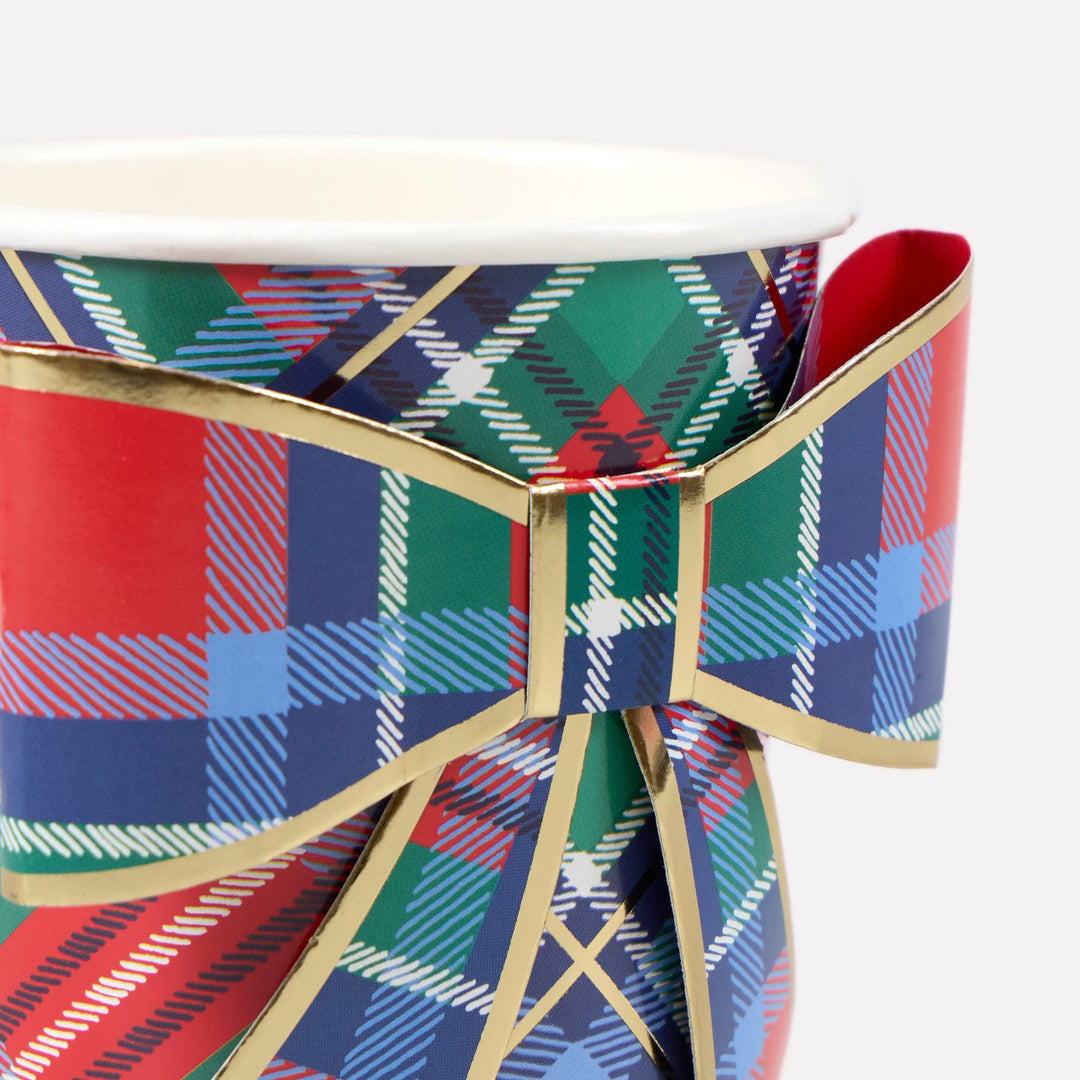 Tartan Mix Bow Christmas Party Cups x 8 | Meri Meri Christmas Tartan party cups Tartan Mix Bow Christmas Party Cups x 8