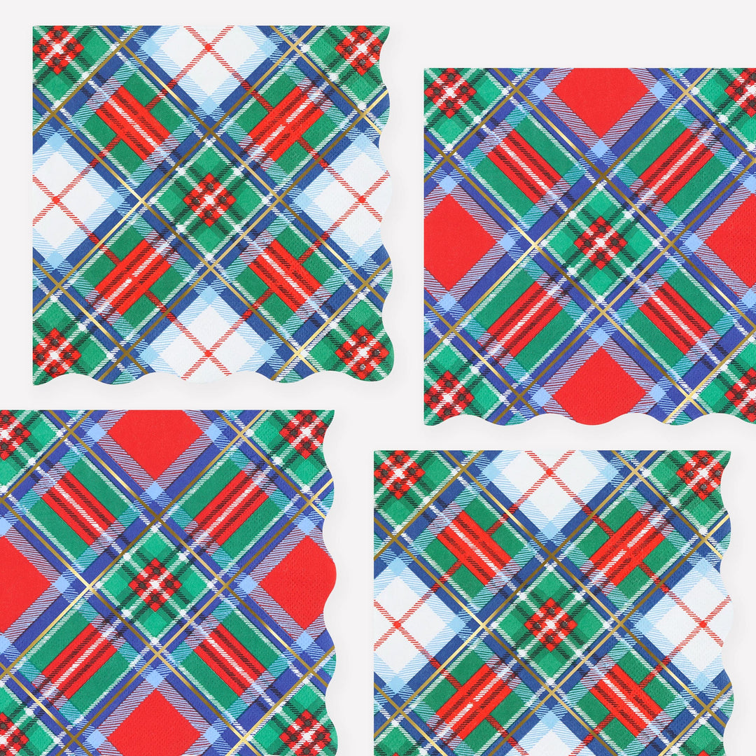 Tartan Mix Large Christmas Party Napkins x 16 | Meri Meri Christmas Tartan party napkins Tartan Mix Large Christmas Party Napkins x 16