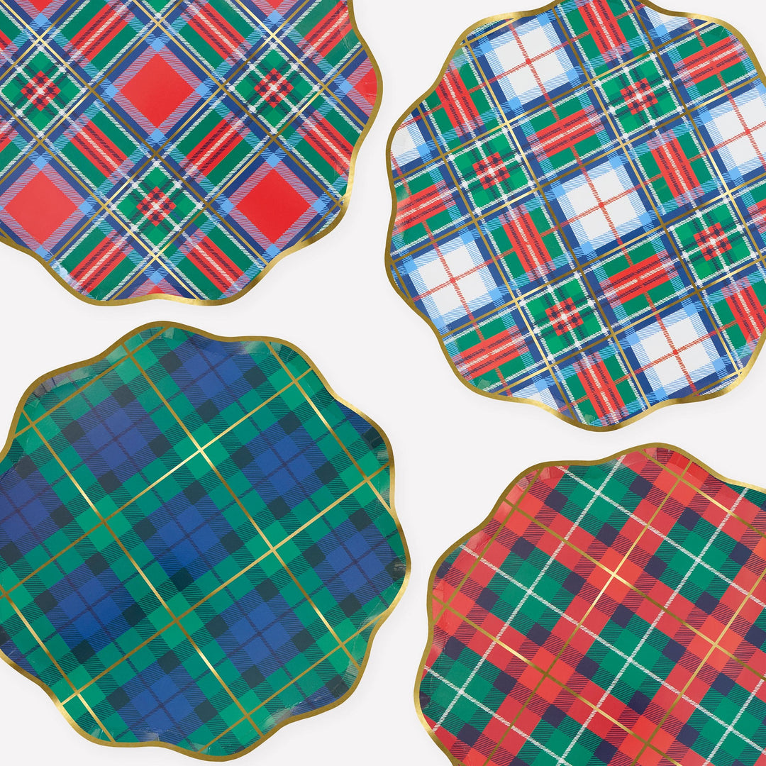 Tartan Mix Large Christmas Party Plates x 8 | Meri Meri Christmas Tartan party plates Tartan Mix Large Christmas Party Plates x 8
