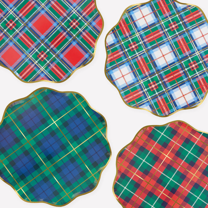Tartan Mix Large Christmas Party Plates x 8 | Meri Meri Christmas Tartan party plates Tartan Mix Large Christmas Party Plates x 8