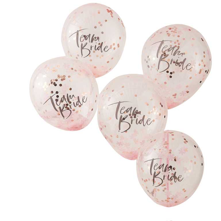 Party Supplies Team Bride Rose Gold and Pink Blush Confetti Balloons x 5