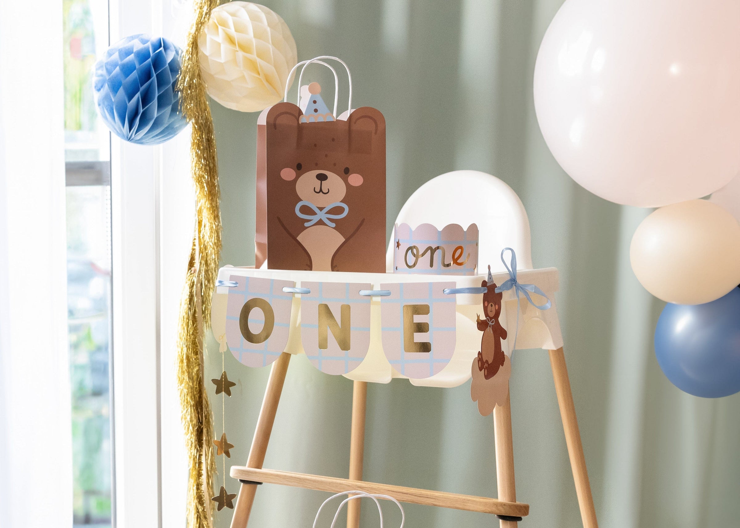 Teddy Bear Gift Bag x 1 - 1st Birthday Party Supplies Gift Bags Teddy Bear Gift Bag x 1