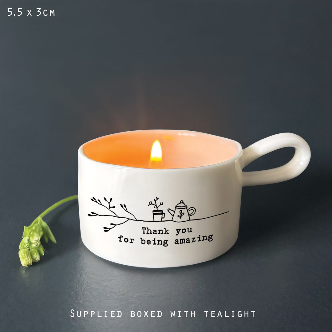 Thank You Ceramic Candle Holder - Teacher Gift Idea gift East of India Handled Candle Holder - Thank You