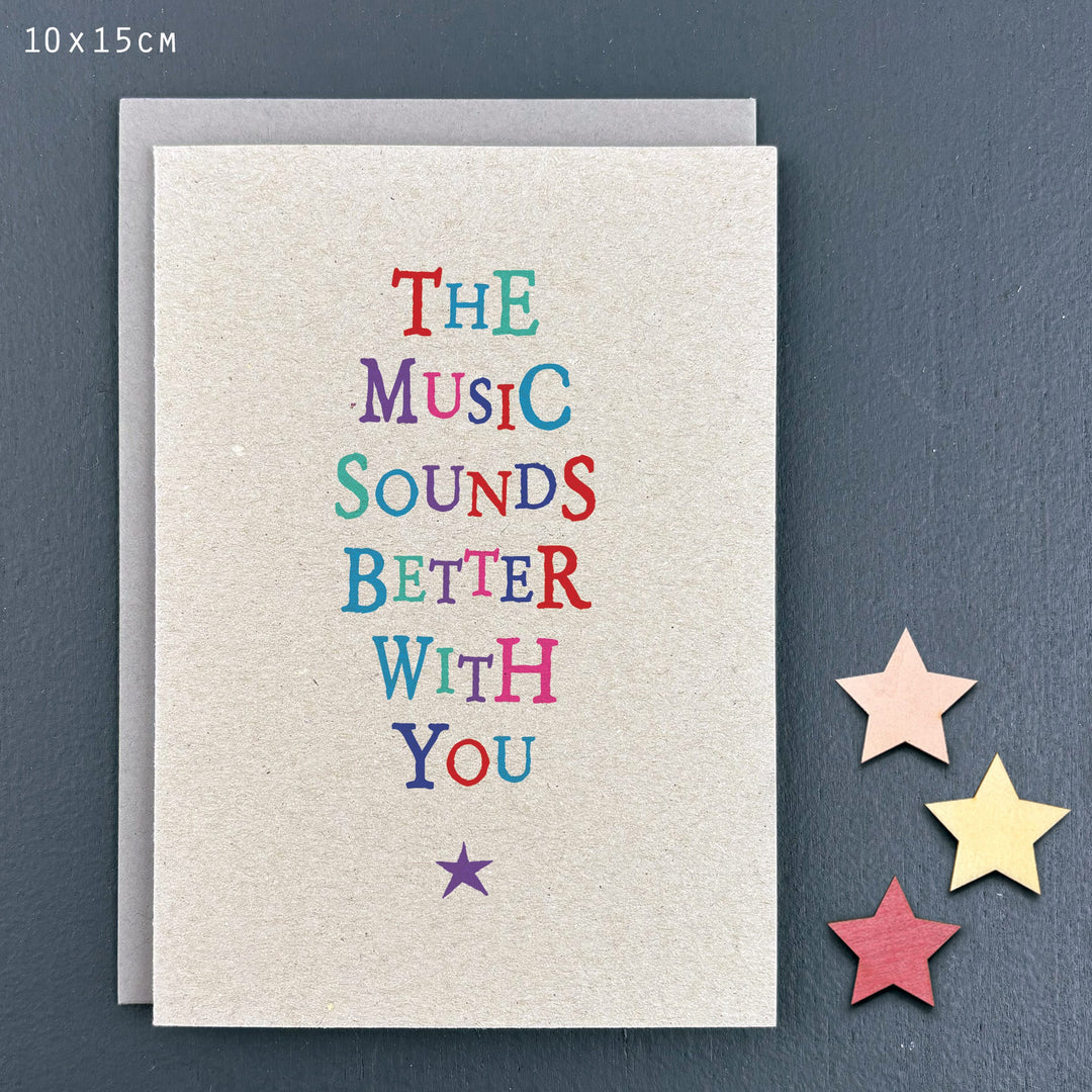 The Music Sounds Better Wobbly Word Card | East of India Greetings Card East of India Wobbly Word Greetings Card - The Music Sounds Better