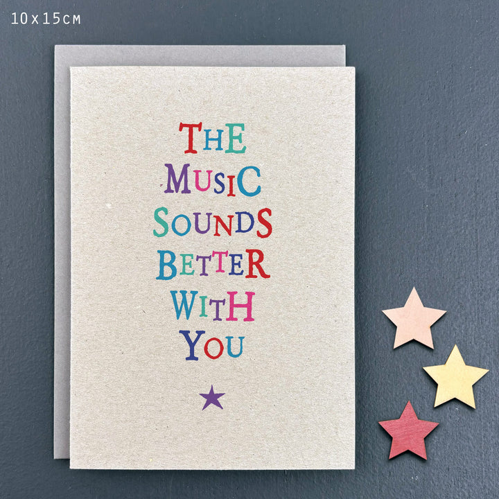 The Music Sounds Better Wobbly Word Card | East of India Greetings Card East of India Wobbly Word Greetings Card - The Music Sounds Better