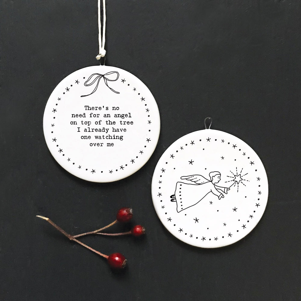 There's No Angel on Tree Porcelain Flat Bauble | East of India Bauble East of India Porcelain Flat Bauble - There's No Angel on Tree
