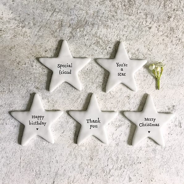 Tiny Porcelain Star Token, Merry Christmas | East of India gift East of India Tiny Porcelain Star Token - Merry Christmas