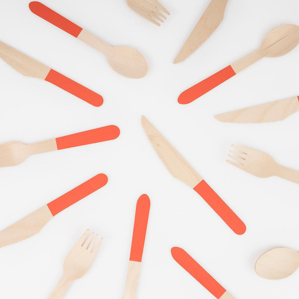 Tomato Red Wooden Party Cutlery Set x 24 | Meri Meri Party Cutlery Tomato Red Wooden Party Cutlery Set x 24