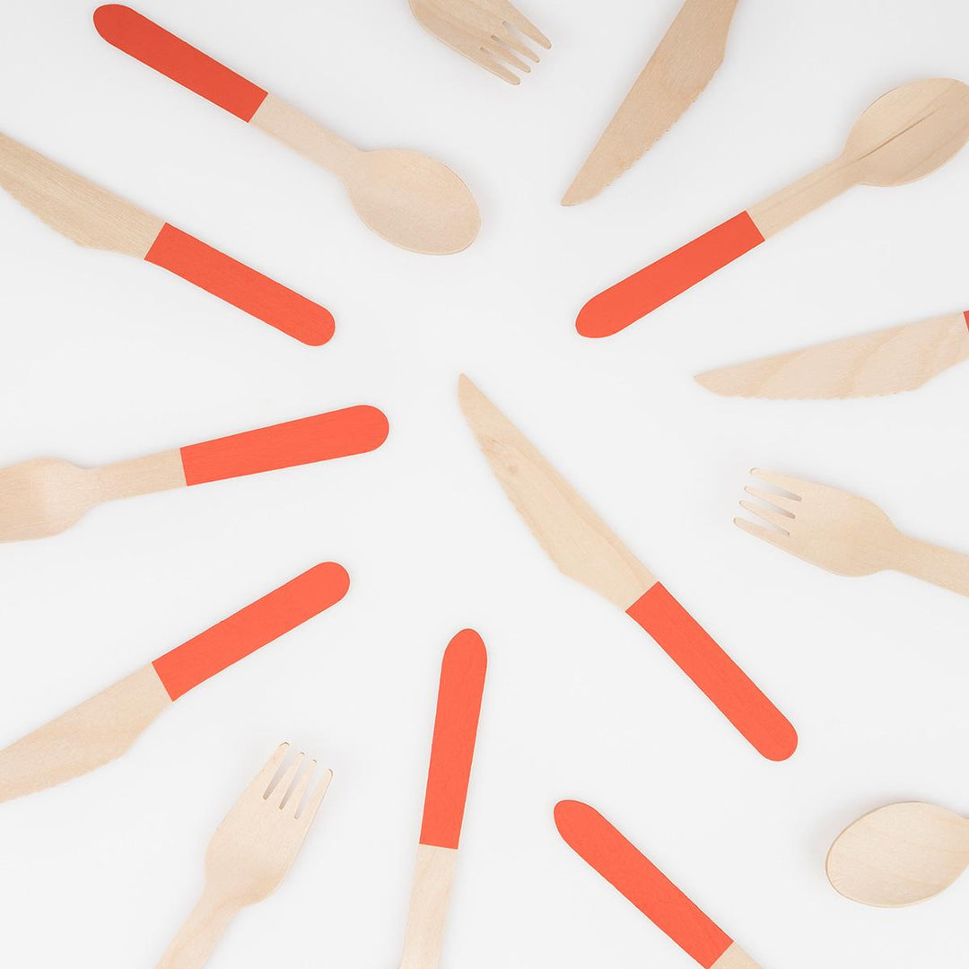 Tomato Red Wooden Party Cutlery Set x 24 | Meri Meri Party Cutlery Tomato Red Wooden Party Cutlery Set x 24