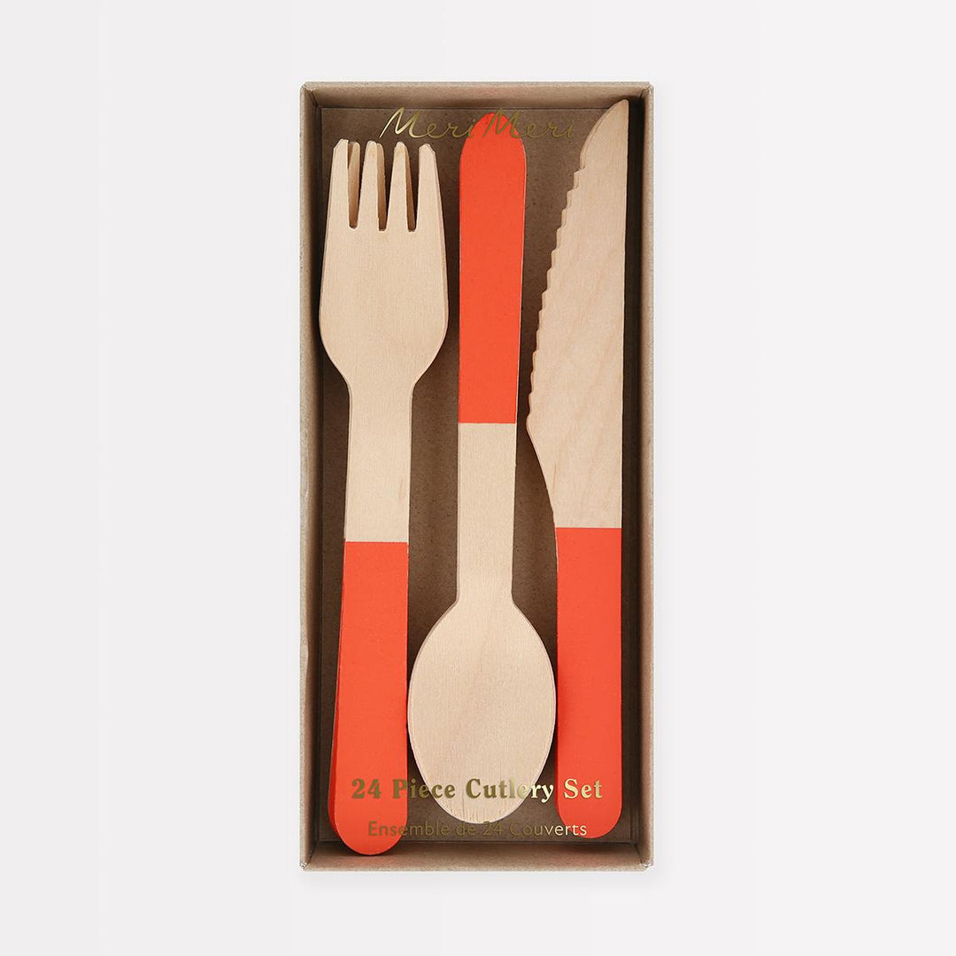 Tomato Red Wooden Party Cutlery Set x 24 | Meri Meri Party Cutlery Tomato Red Wooden Party Cutlery Set x 24