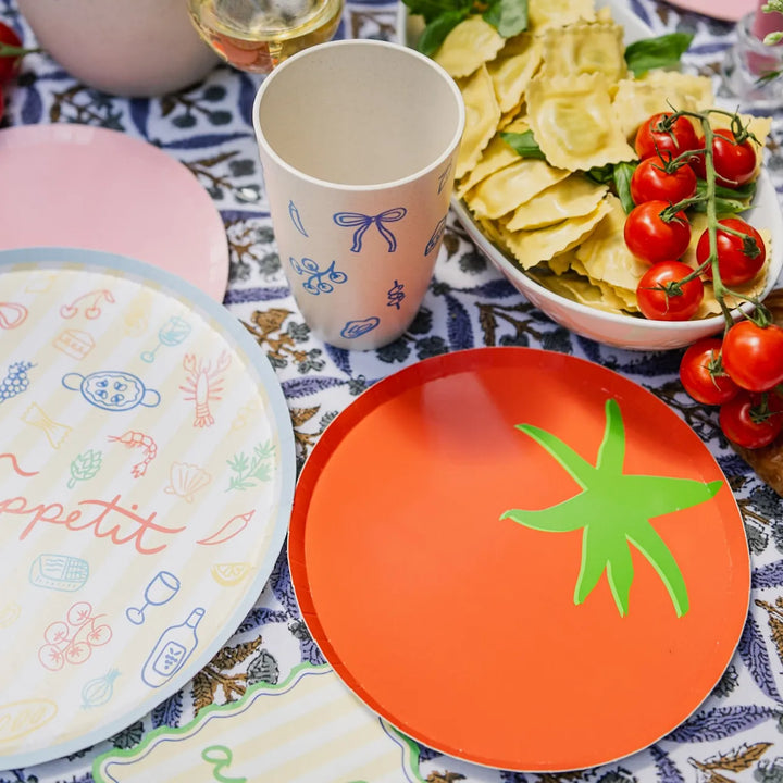 Tomato Shaped Party Plates x 8 - Italian Theme Party Supplies Disposable Plates Tomato Shaped Party Plates x 8