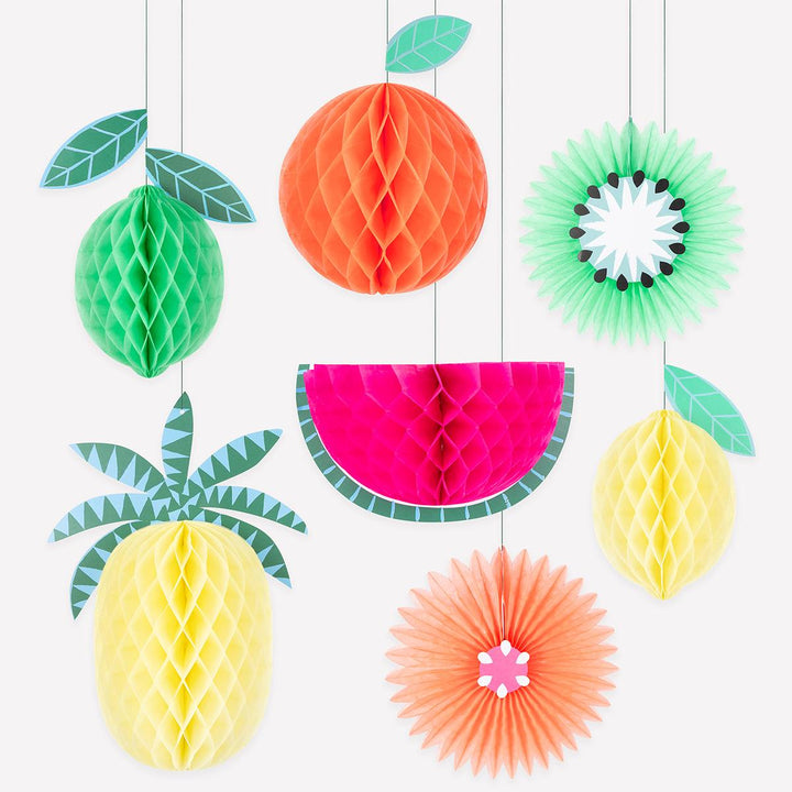 Tropical Fruit Honeycomb x 7 | Meri Meri | Little Big Party Party Decorations Tropical Fruit Honeycomb Party Decorations x 7