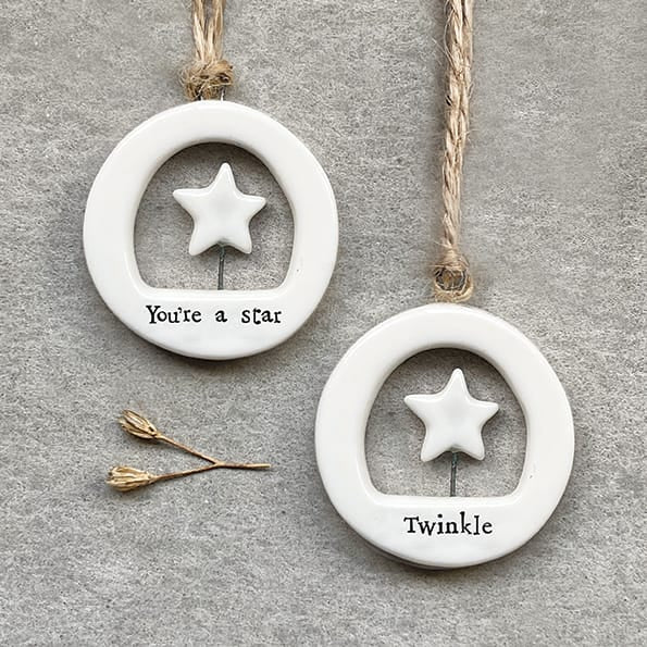 Twinkle Cut Out Porcelain Hanging Decoration | East of India Hanging Decoration East of India Cut Out Porcelain Hanging Decoration - Twinkle