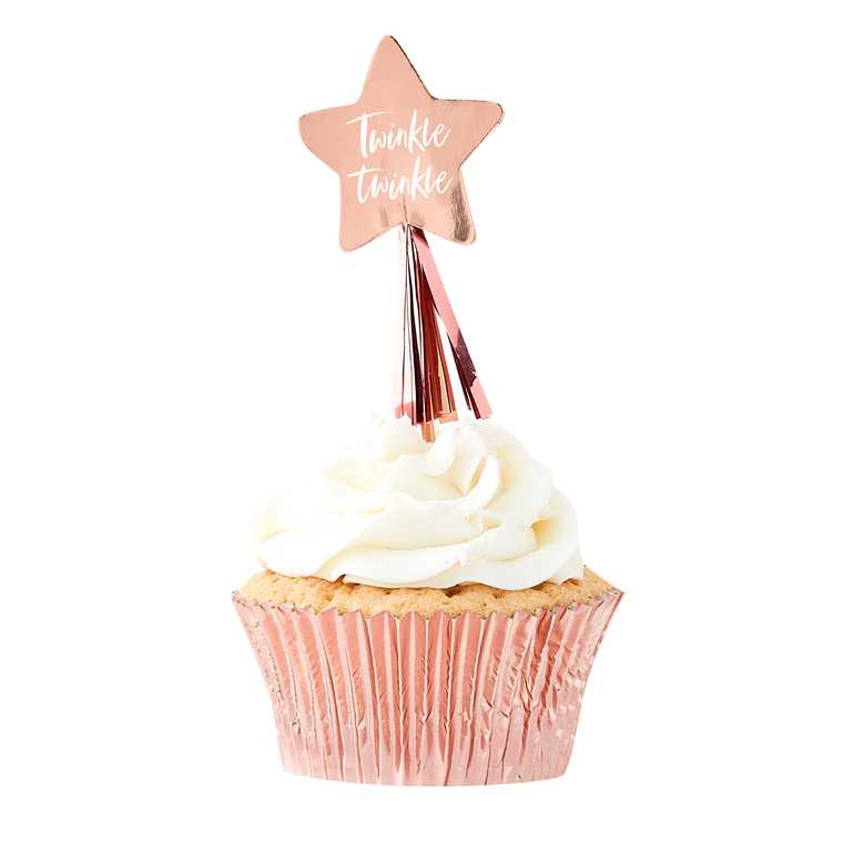 Cake Decorating Supplies Twinkle Twinkle Rose Gold Star Cupcake Toppers x 12