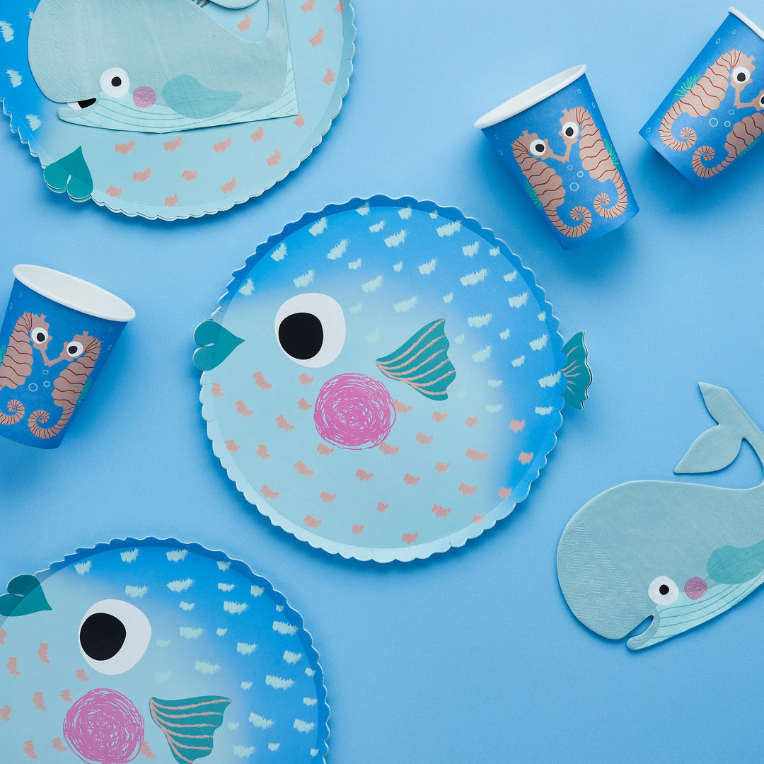 Under The Sea Party Supplies - Puffer Fish Party Plates x 8 Disposable Plates Puffer Fish Party Plates x 8