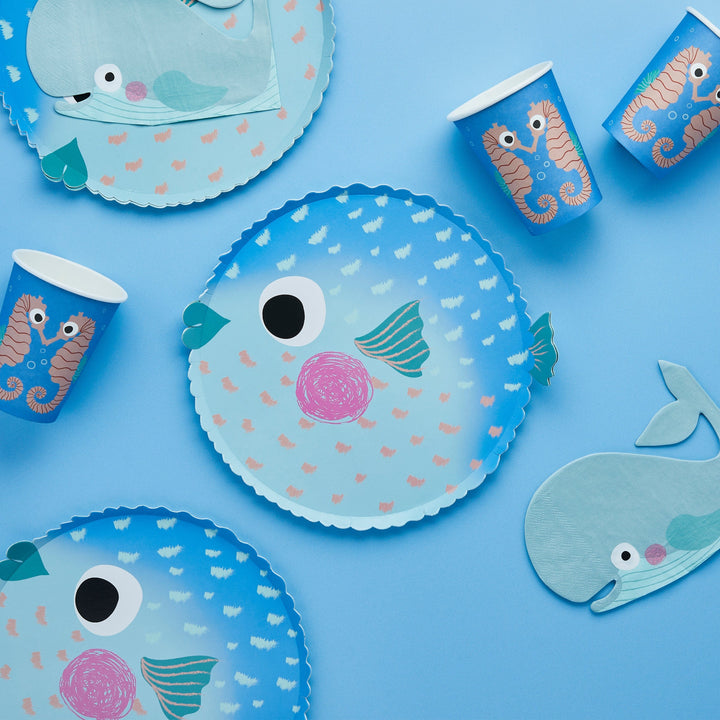 Under The Sea Party Supplies - Puffer Fish Party Plates x 8 Disposable Plates Puffer Fish Party Plates x 8
