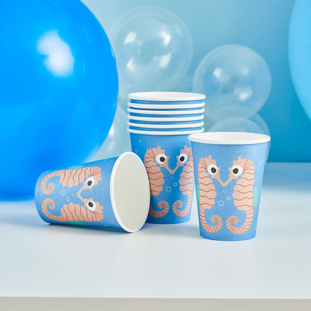 Under The Sea Party Supplies - Seahorse Party Cups x 8 Disposable Cups Seahorse Party Cups x 8