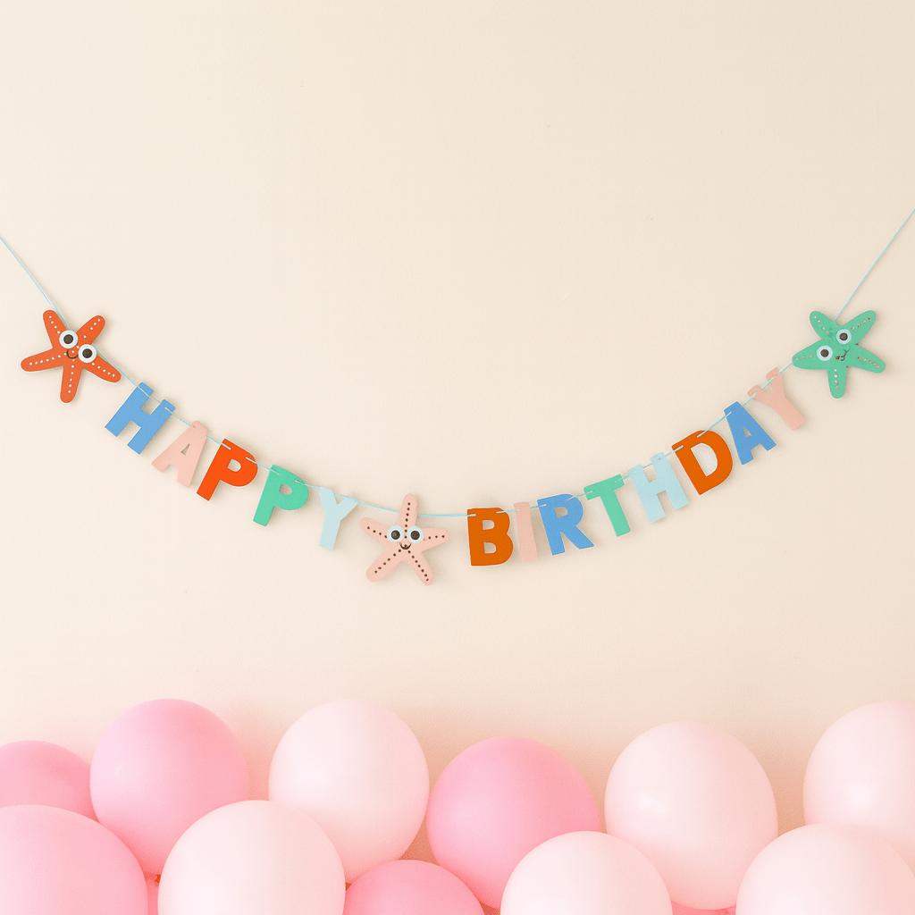 Under The Sea Party Supplies - Starfish Happy Birthday Banner - 2m Bunting Starfish Happy Birthday Banner - 2m