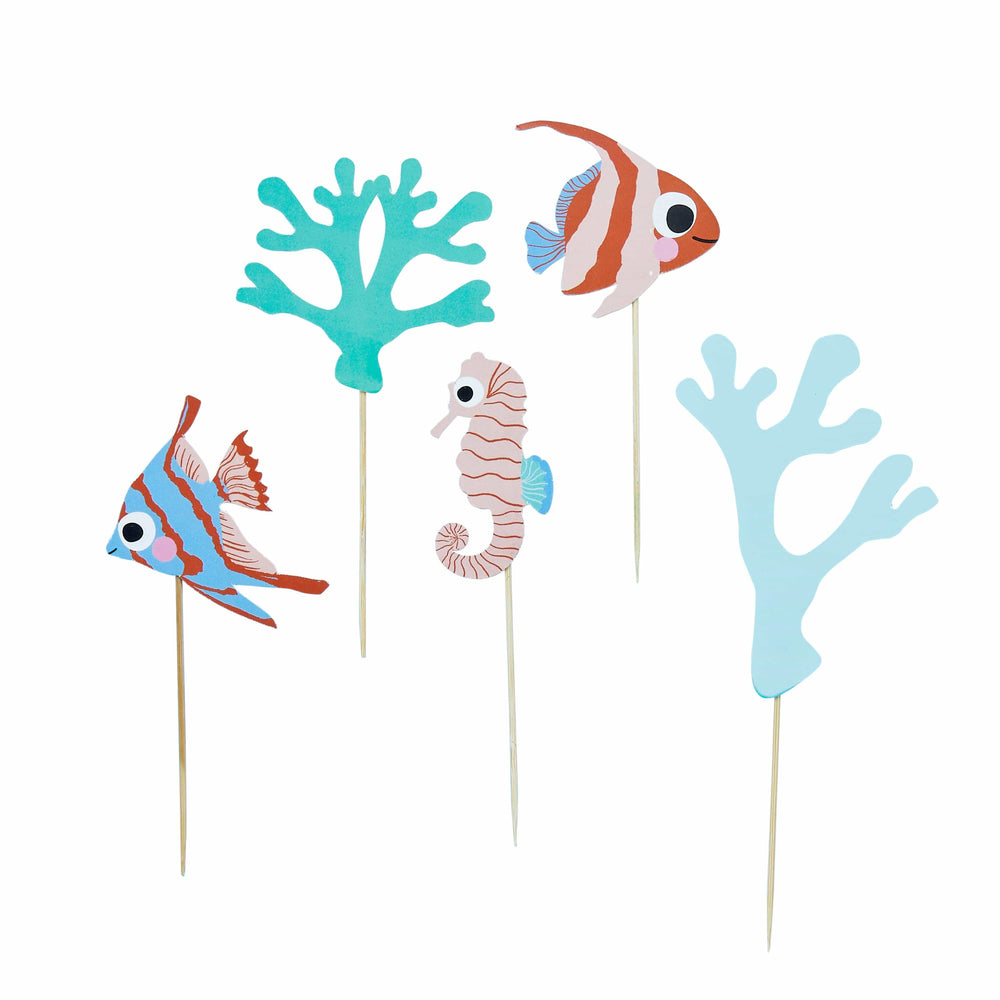 Under The Sea Party Supplies - Under the Sea Party Food Picks x 12 Cake Topper Fish & Coral Cake Topper Set