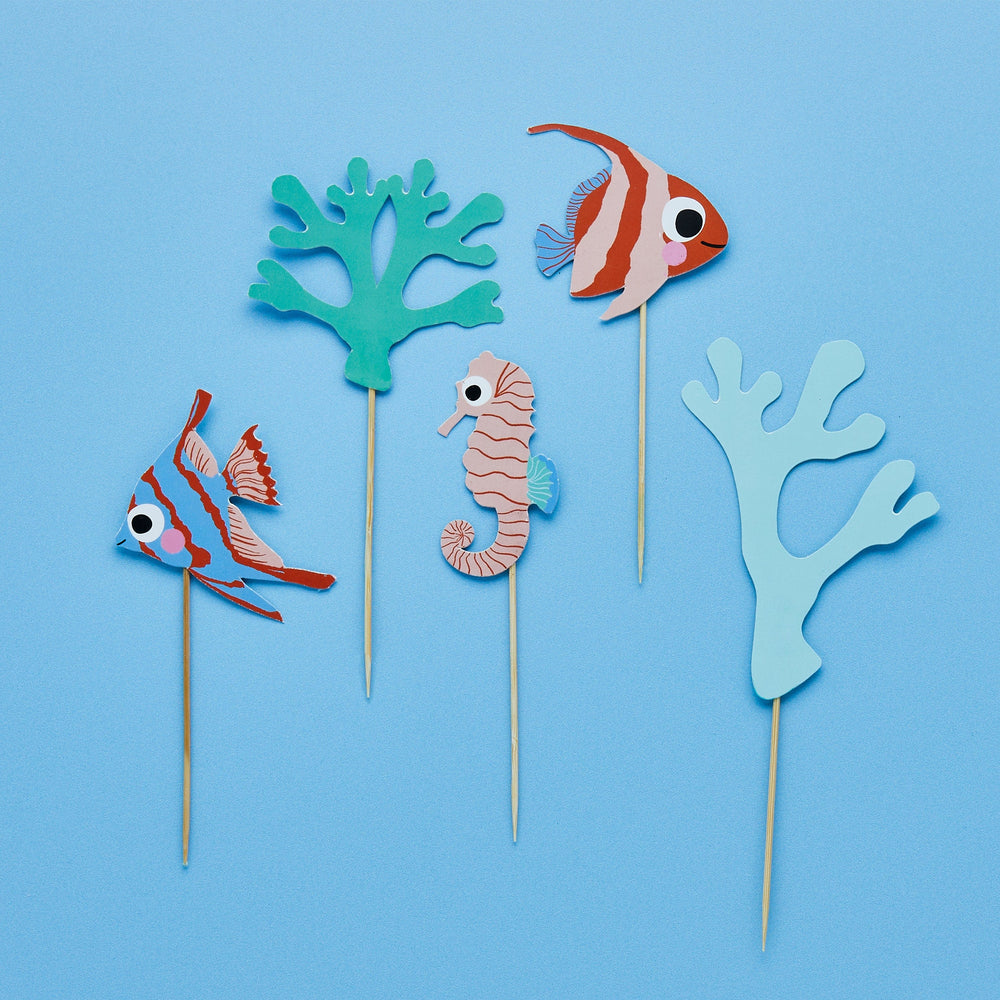 Under The Sea Party Supplies - Under the Sea Party Food Picks x 12 Cake Topper Fish & Coral Cake Topper Set