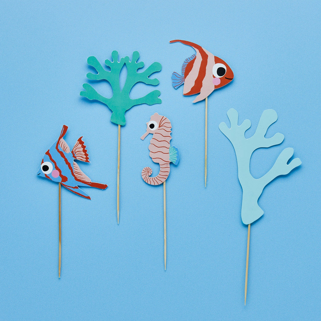 Under The Sea Party Supplies - Under the Sea Party Food Picks x 12 Cake Topper Fish & Coral Cake Topper Set