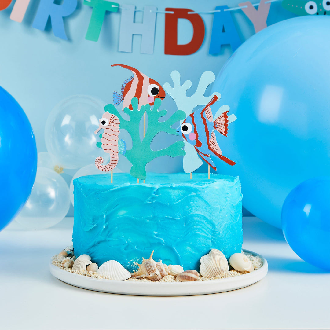 Under The Sea Party Supplies - Under the Sea Party Food Picks x 12 Cake Topper Fish & Coral Cake Topper Set