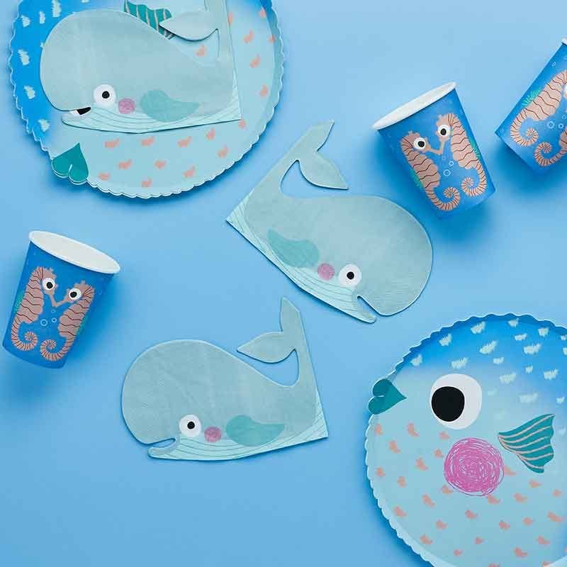 Under The Sea Party Supplies - Whale Paper Napkins x 16 Paper Napkins Whale Paper Napkins x 16