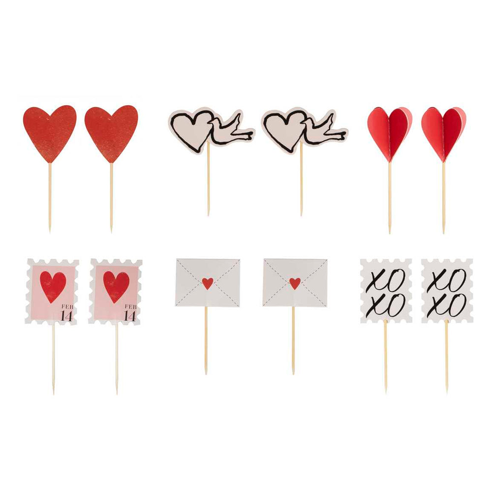 Cake Topper Valentines Cupcake Toppers x 12