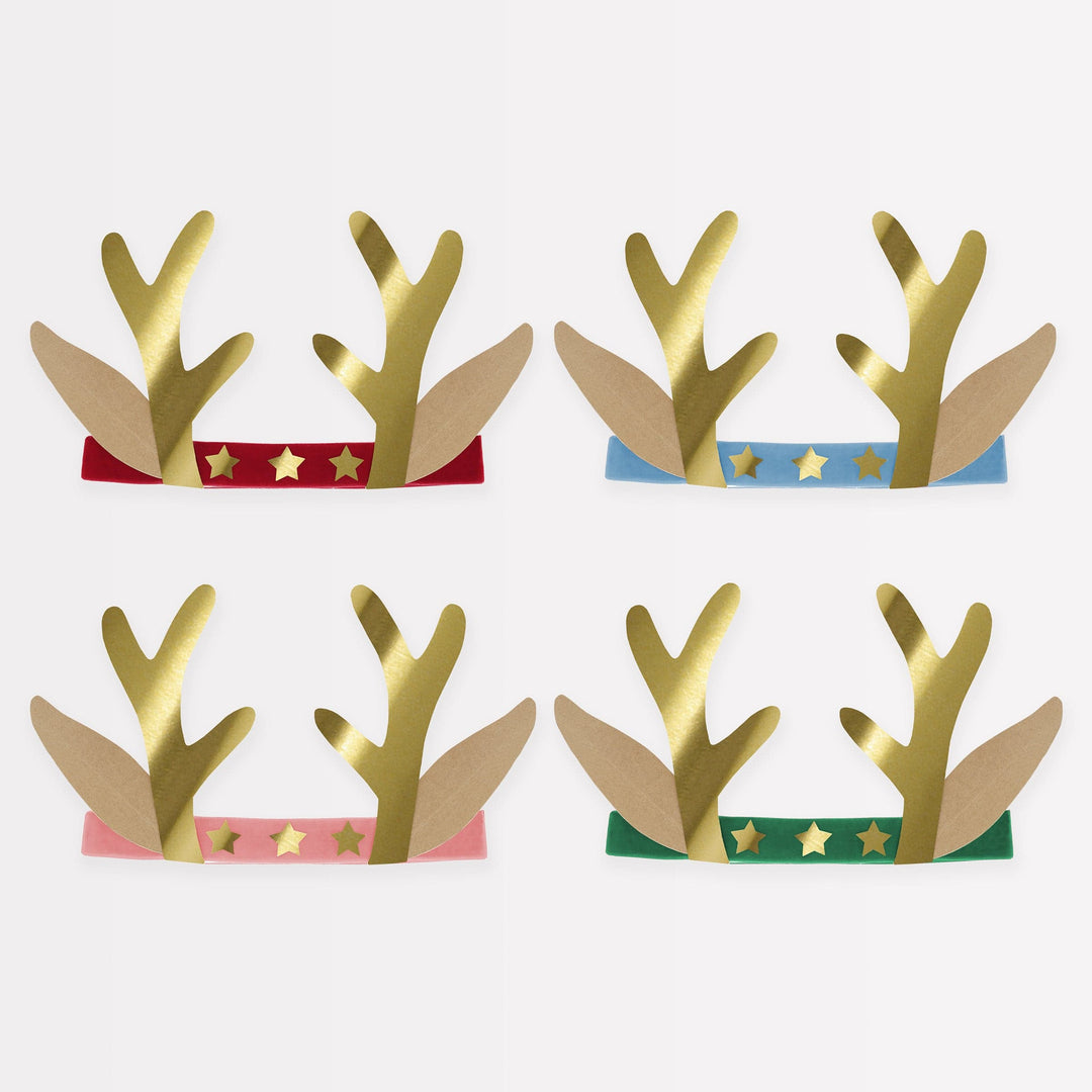 Velvet Antler Christmas Party Headbands x 8 | Meri Meri Christmas Party Party Hats Velvet Antler Christmas Party Headbands x 8