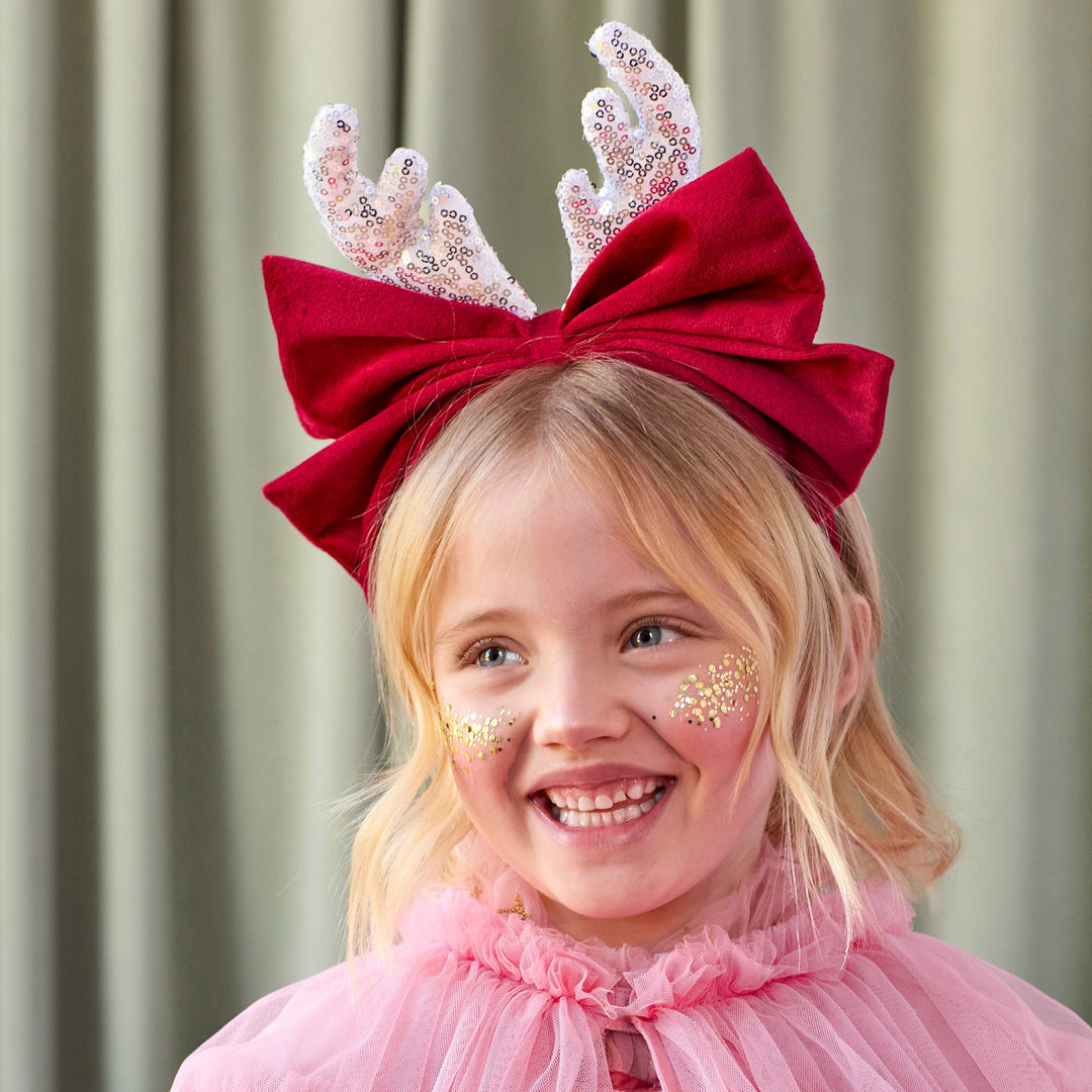 Velvet Bow Antlers Christmas Headband | Meri Meri Christmas Party Party Accessories Velvet Bow Antlers Christmas Headband