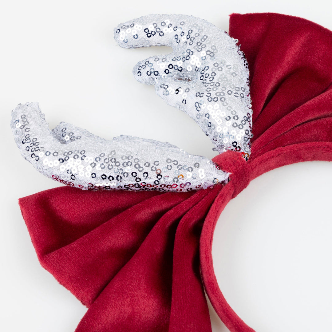 Velvet Bow Antlers Christmas Headband | Meri Meri Christmas Party Party Accessories Velvet Bow Antlers Christmas Headband