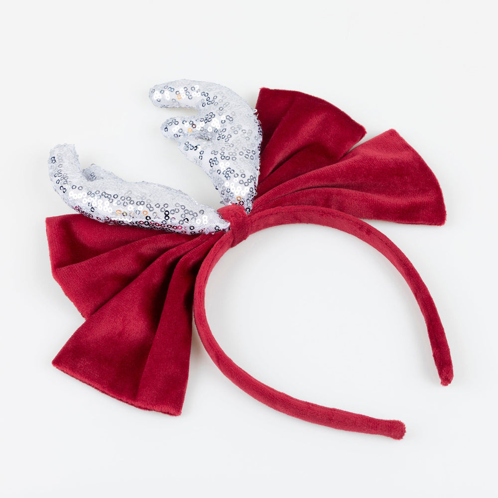 Velvet Bow Antlers Christmas Headband | Meri Meri Christmas Party Party Accessories Velvet Bow Antlers Christmas Headband