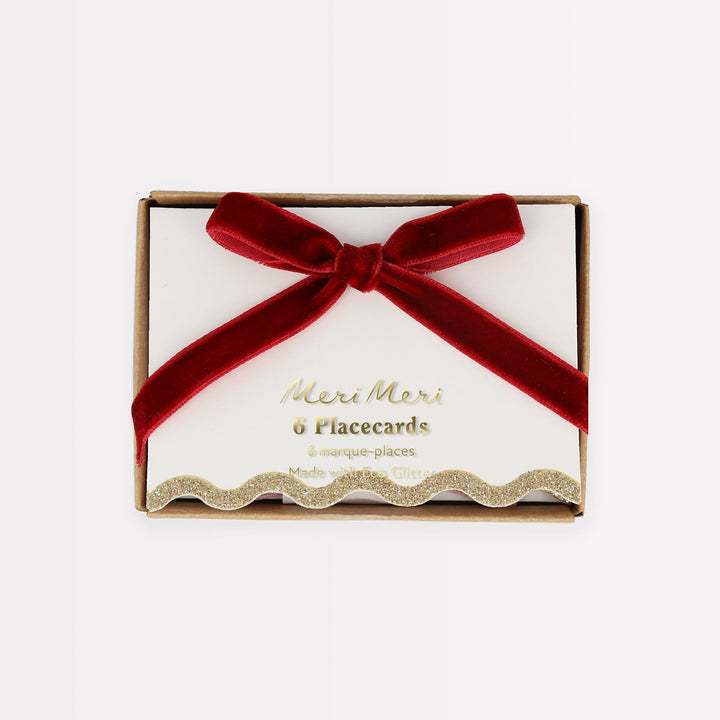 Velvet Bow Christmas Party Place Cards x 6 | Meri Meri Christmas Bows place cards Velvet Bow Christmas Party Place Cards x 6