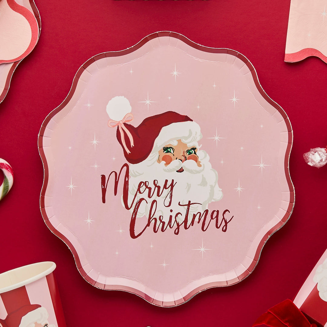 Vintage Santa Paper Plates - Pack of 8 Disposable Plates Vintage Santa Paper Plates - Pack of 8