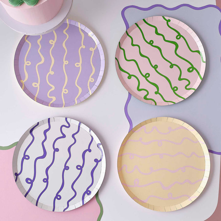 Wavy Pastel Paper Plates (pack of 8) - Pastel Birthday Party Disposable Plates Wavy Pastel Paper Plates (pack of 8)